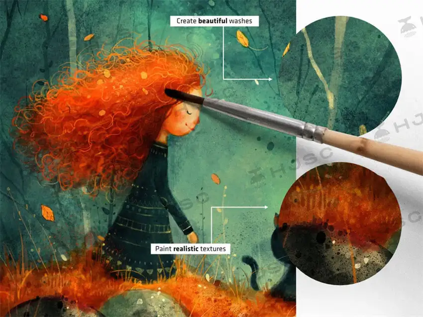 水彩笔刷绘本儿童插画纹理色卡纸纹绘画procreate笔刷全套