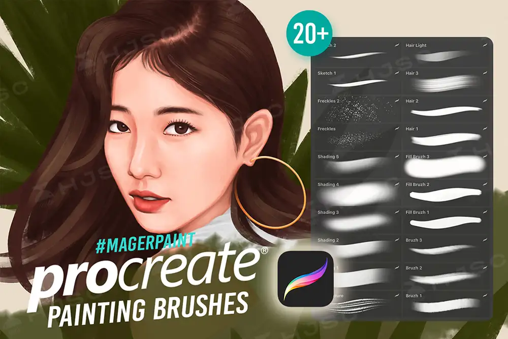 人像厚涂头像头发上色插画CG原画procreate笔刷全套