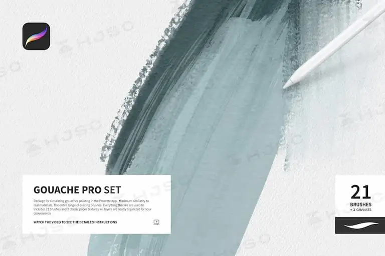 水粉笔刷丙烯画水粉画水粉笔画笔纸纹素材procreate笔刷