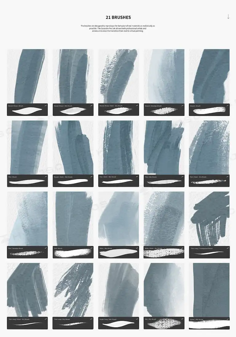 水粉笔刷丙烯画水粉画水粉笔画笔纸纹素材procreate笔刷