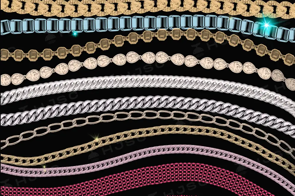 宝石珠宝项链立体金属链条金属锁链项链绘画procreate笔刷