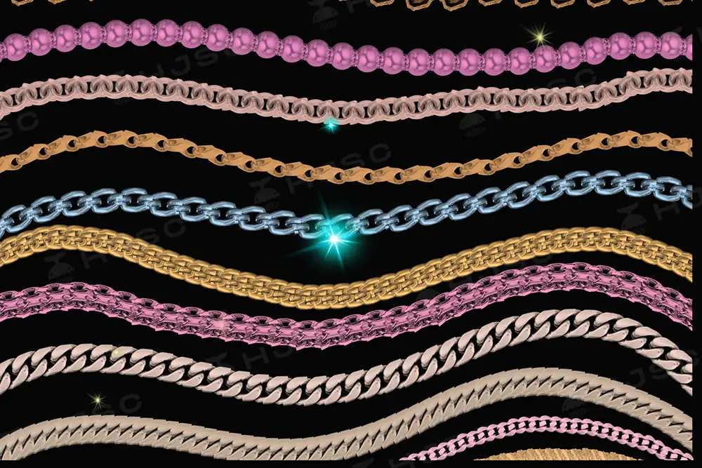 宝石珠宝项链立体金属链条金属锁链项链绘画procreate笔刷