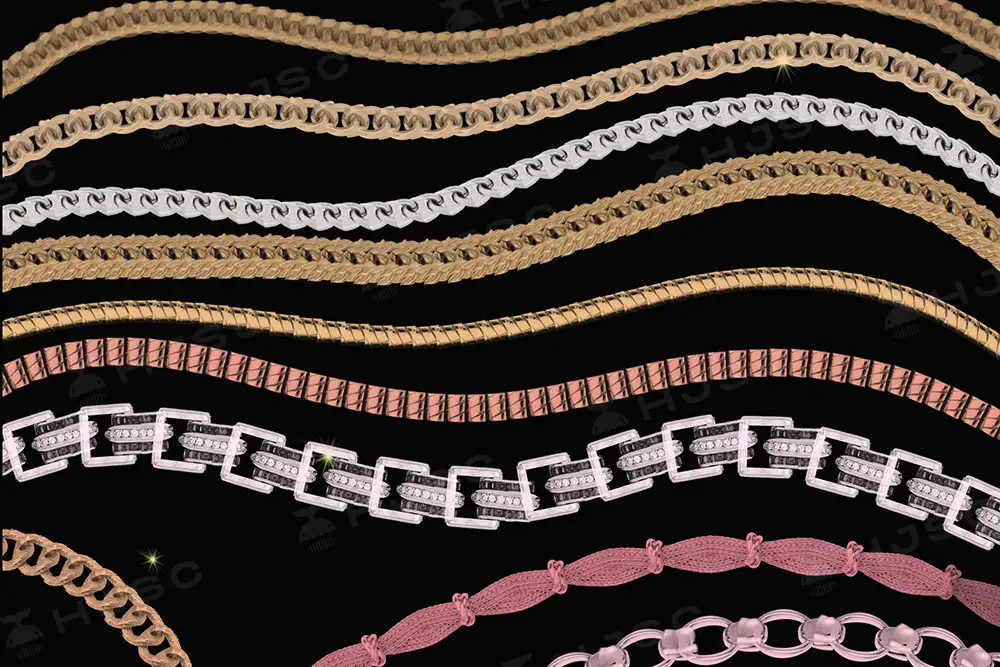 宝石珠宝项链立体金属链条金属锁链项链绘画procreate笔刷