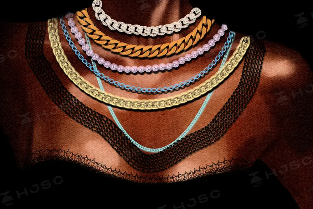 宝石珠宝项链立体金属链条金属锁链项链绘画procreate笔刷