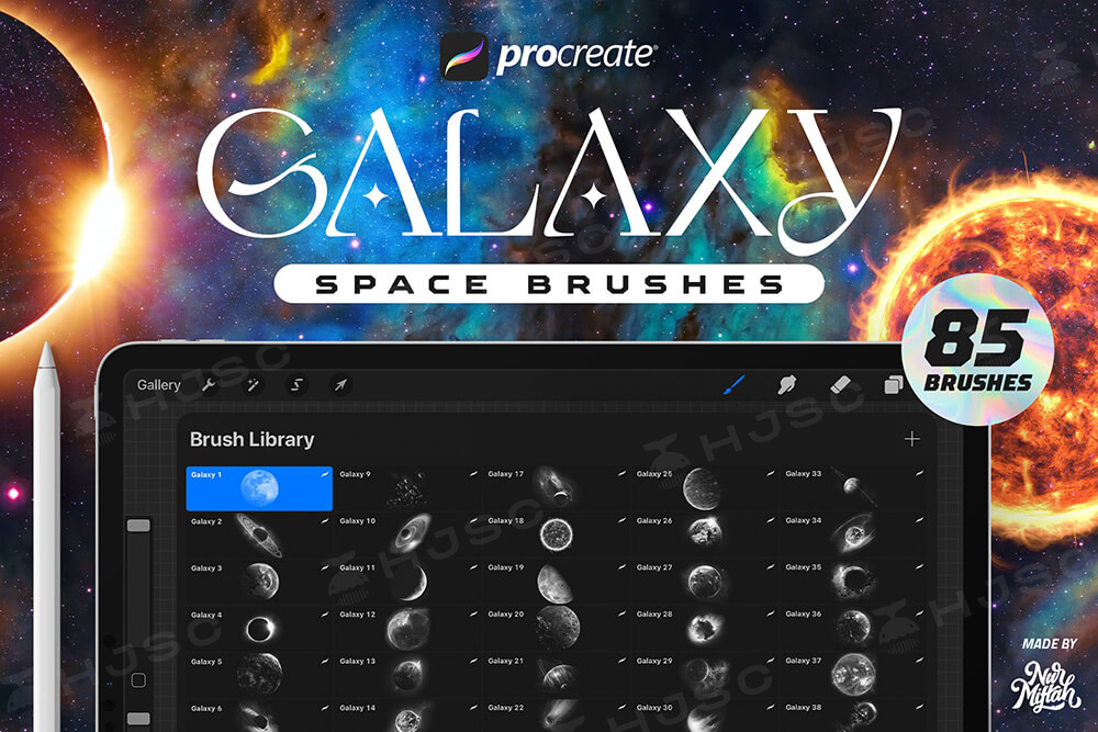 宇宙太空银河星系星球星云星空太阳球体陨石procreate笔刷