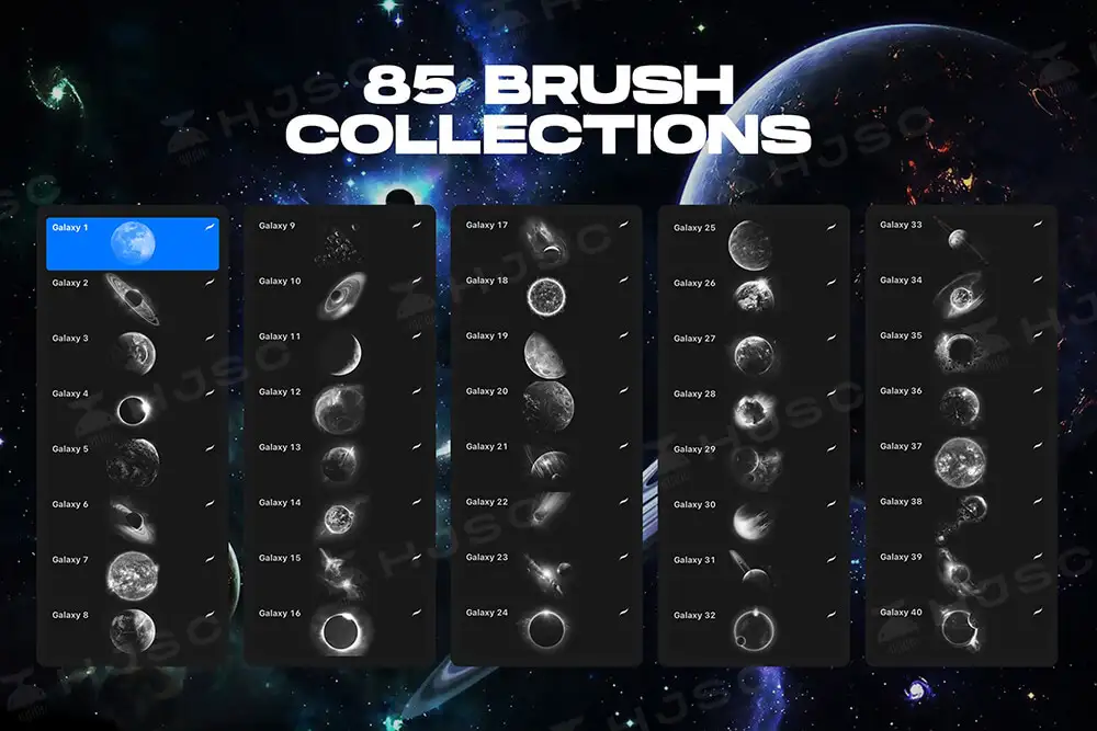 宇宙太空银河星系星球星云星空太阳球体陨石procreate笔刷