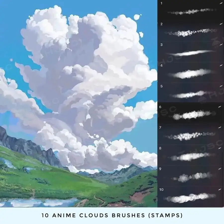 动漫漫画日漫日系宫崎骏天空云彩云层云朵白云procreate笔刷