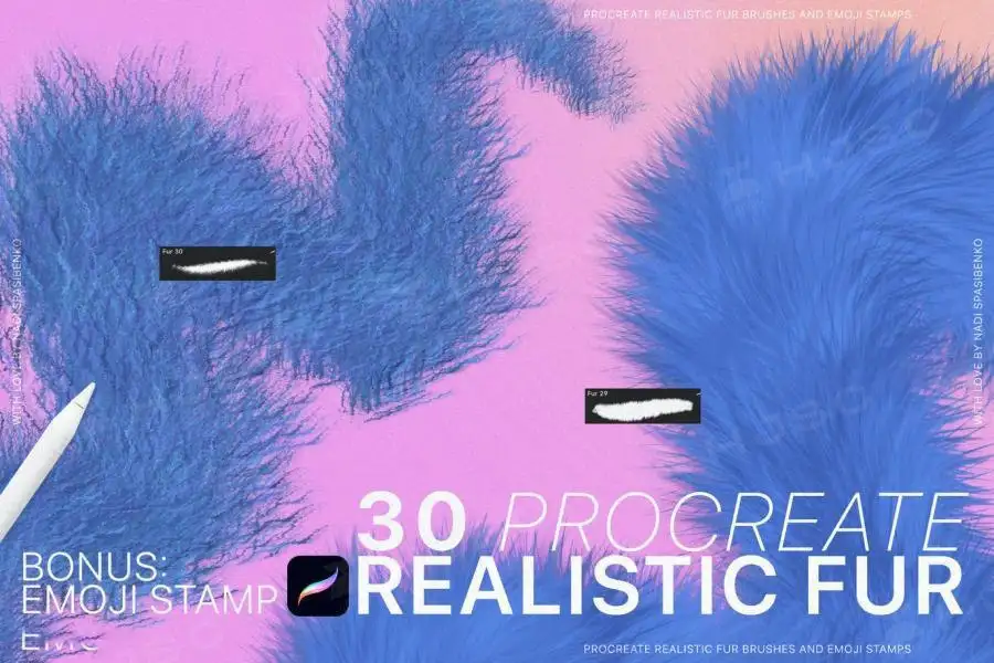 毛茸茸毛绒绒可爱动物毛绒蓬松毛发毛球procreate笔刷