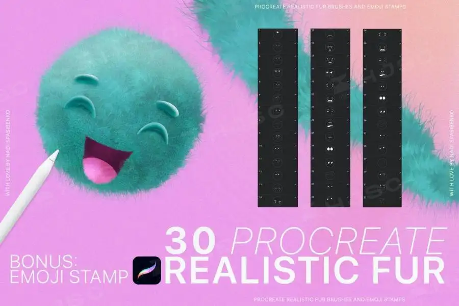 毛茸茸毛绒绒可爱动物毛绒蓬松毛发毛球procreate笔刷