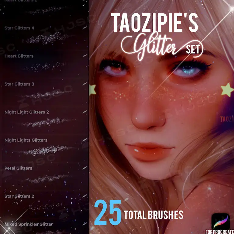 全套taozipie网红插画人像人物美妆厚涂procreate笔刷