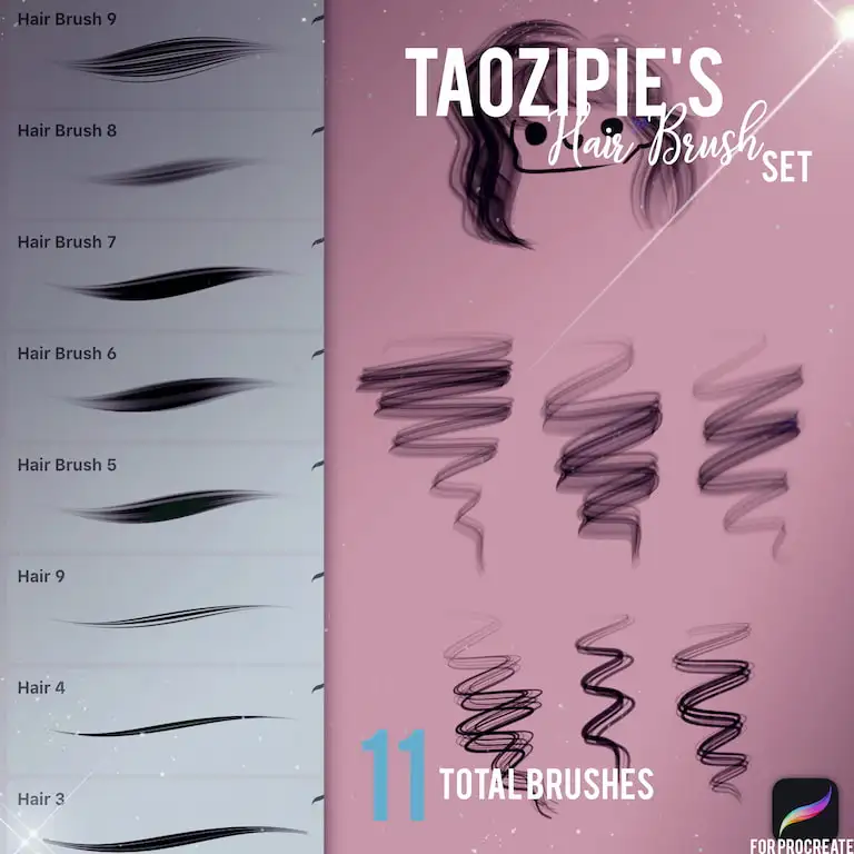 全套taozipie网红插画人像人物美妆厚涂procreate笔刷