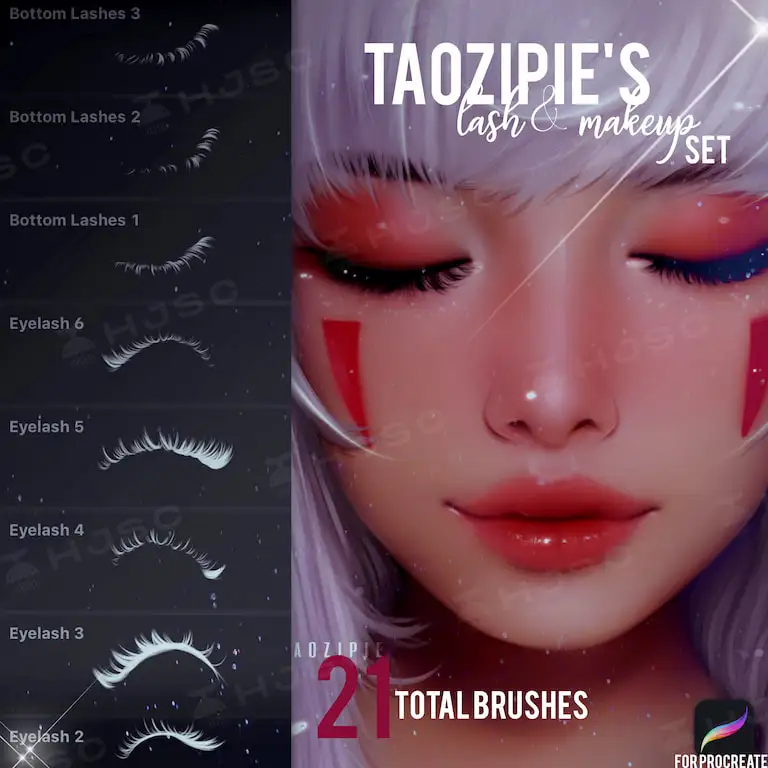 全套taozipie网红插画人像人物美妆厚涂procreate笔刷