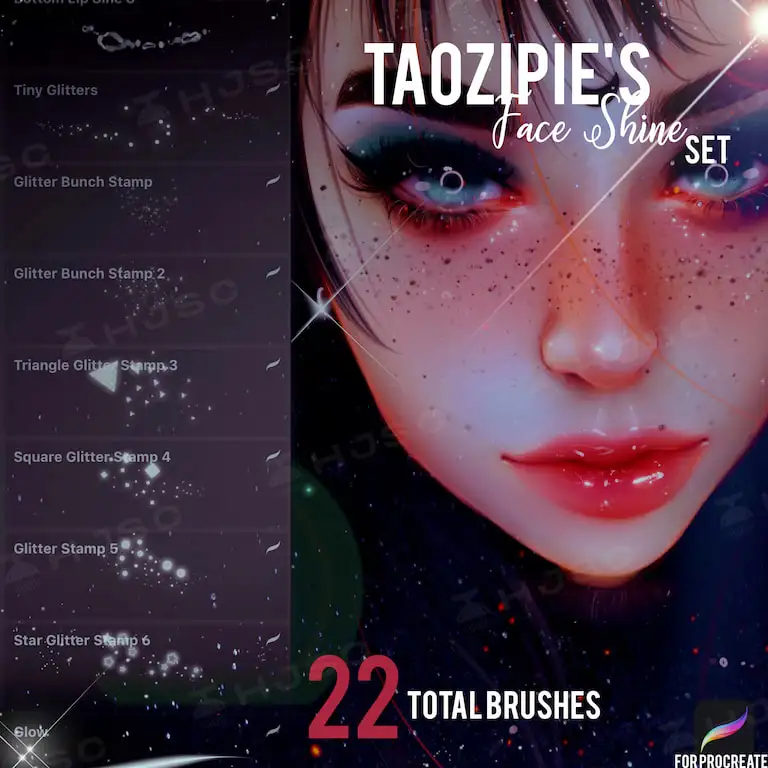 全套taozipie网红插画人像人物美妆厚涂procreate笔刷