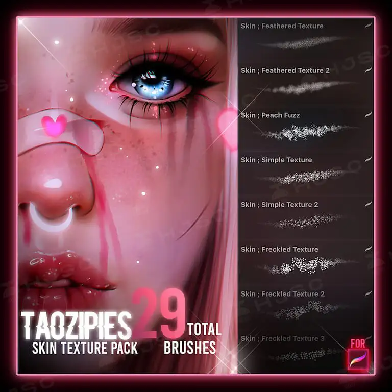 全套taozipie网红插画人像人物美妆厚涂procreate笔刷