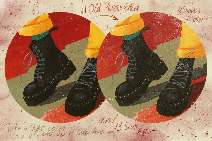 复古风格插画噪点肌理颗粒污渍划痕纹理Procreate笔刷