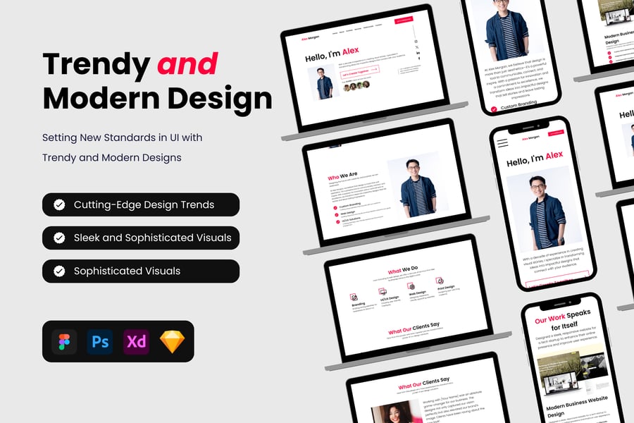 作品集着陆页面网页模板 (FIG,PSD,SKETCH,XD)