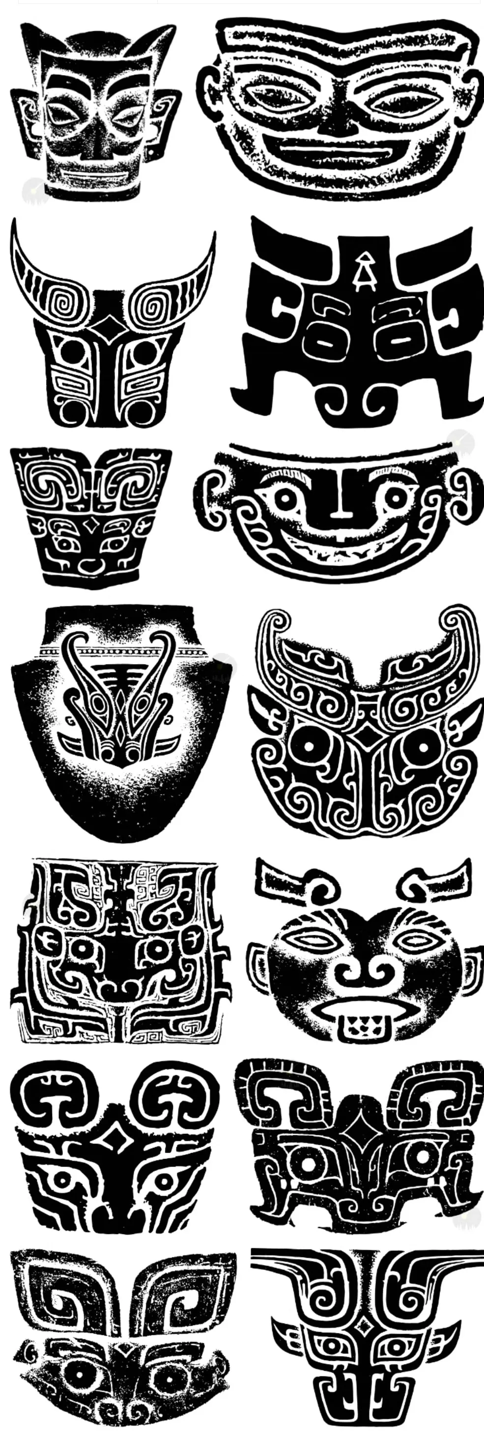  中国风古代青铜器图案纹饰三星堆纹样拓印矢量PNG素材