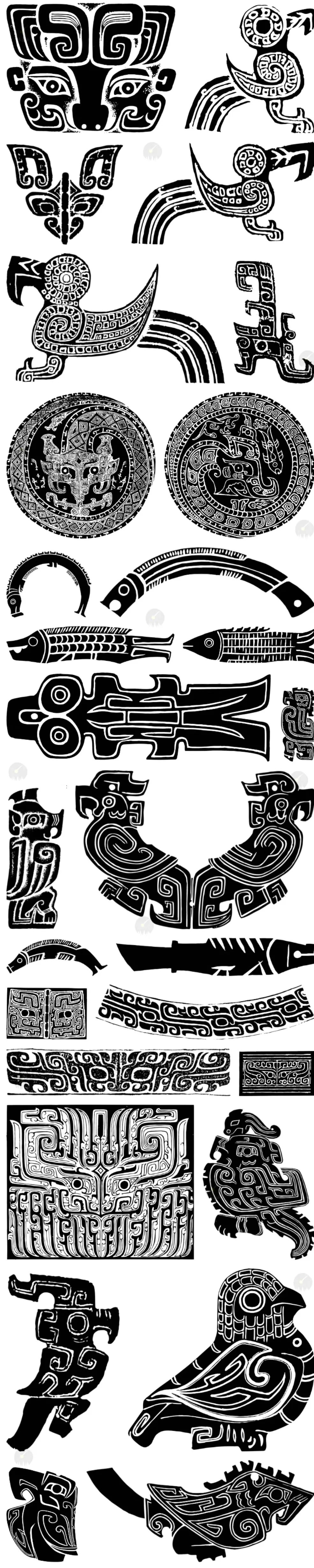  中国风古代青铜器图案纹饰三星堆纹样拓印矢量PNG素材