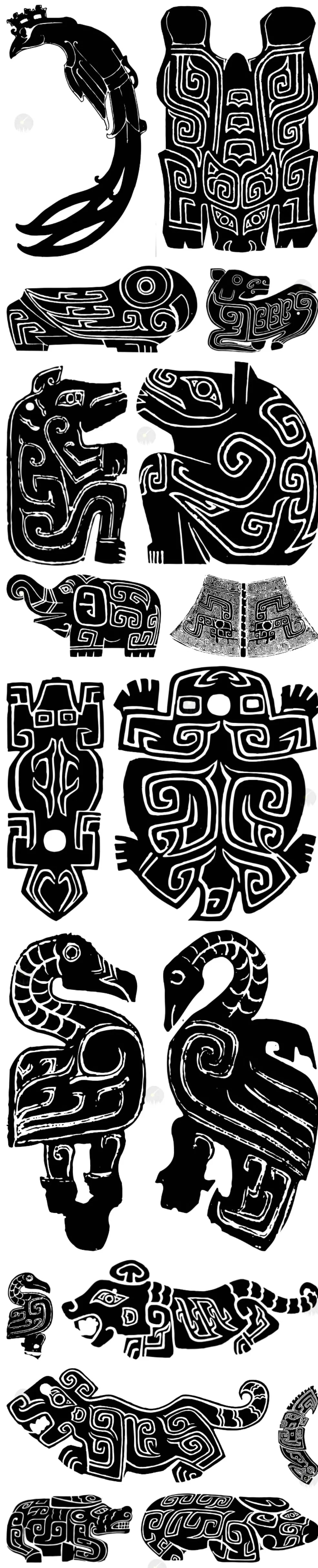  中国风古代青铜器图案纹饰三星堆纹样拓印矢量PNG素材