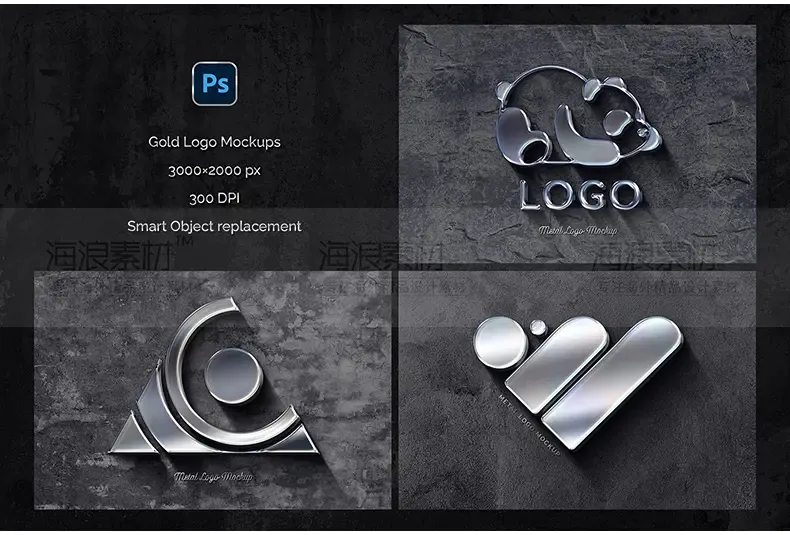 3D立体logo样机质感亚克力玻璃金属镀铬徽标设计展示PSD特效样机