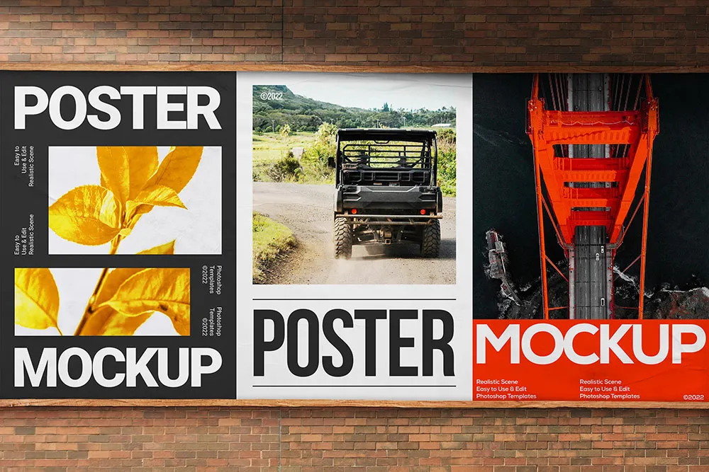 户外街景墙面广告海报展示效果图VI样机PS贴图样机PSD设计素材