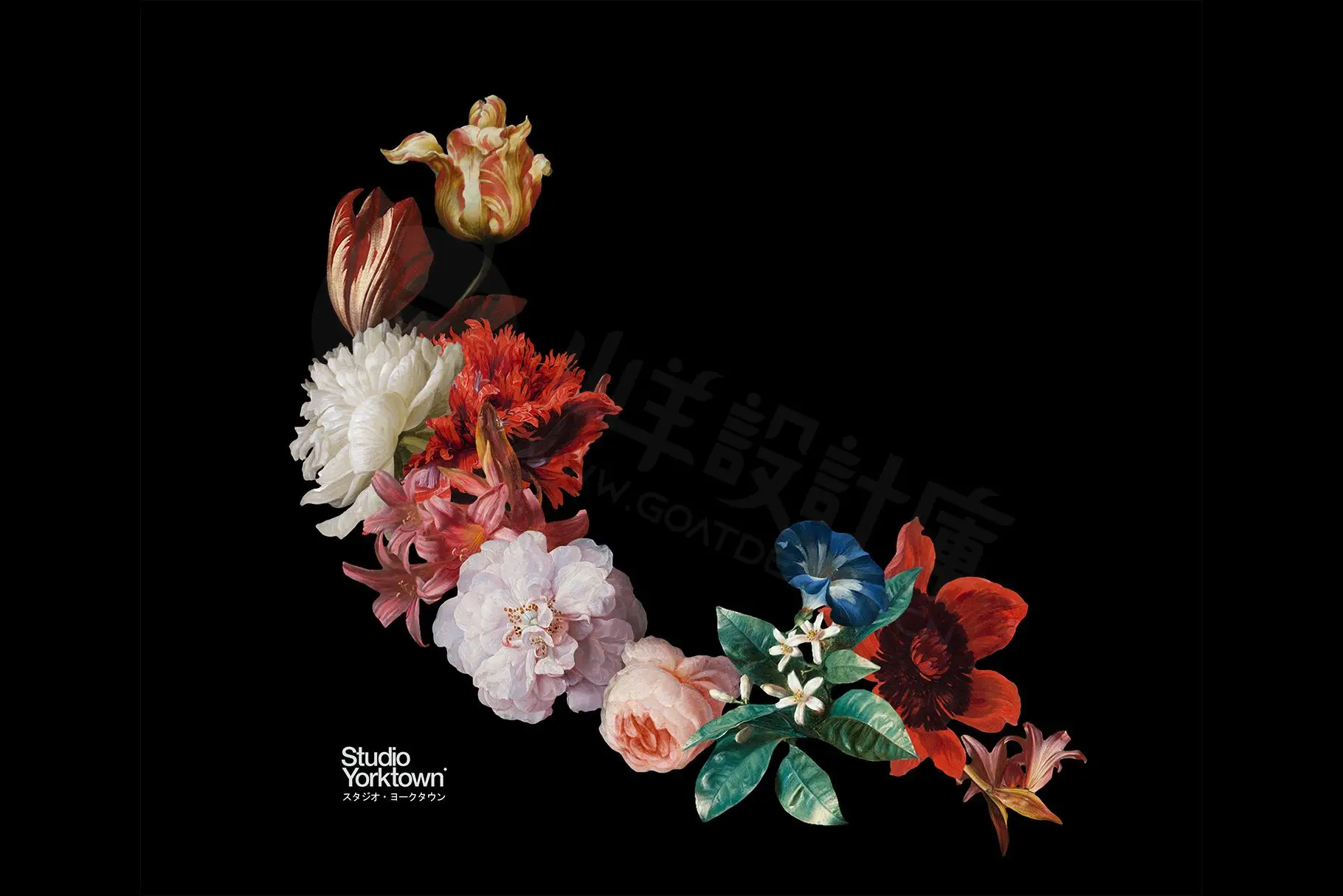 复古油画质感宫廷花卉植物花朵鲜花拼贴图案PNG免抠图片设计素材