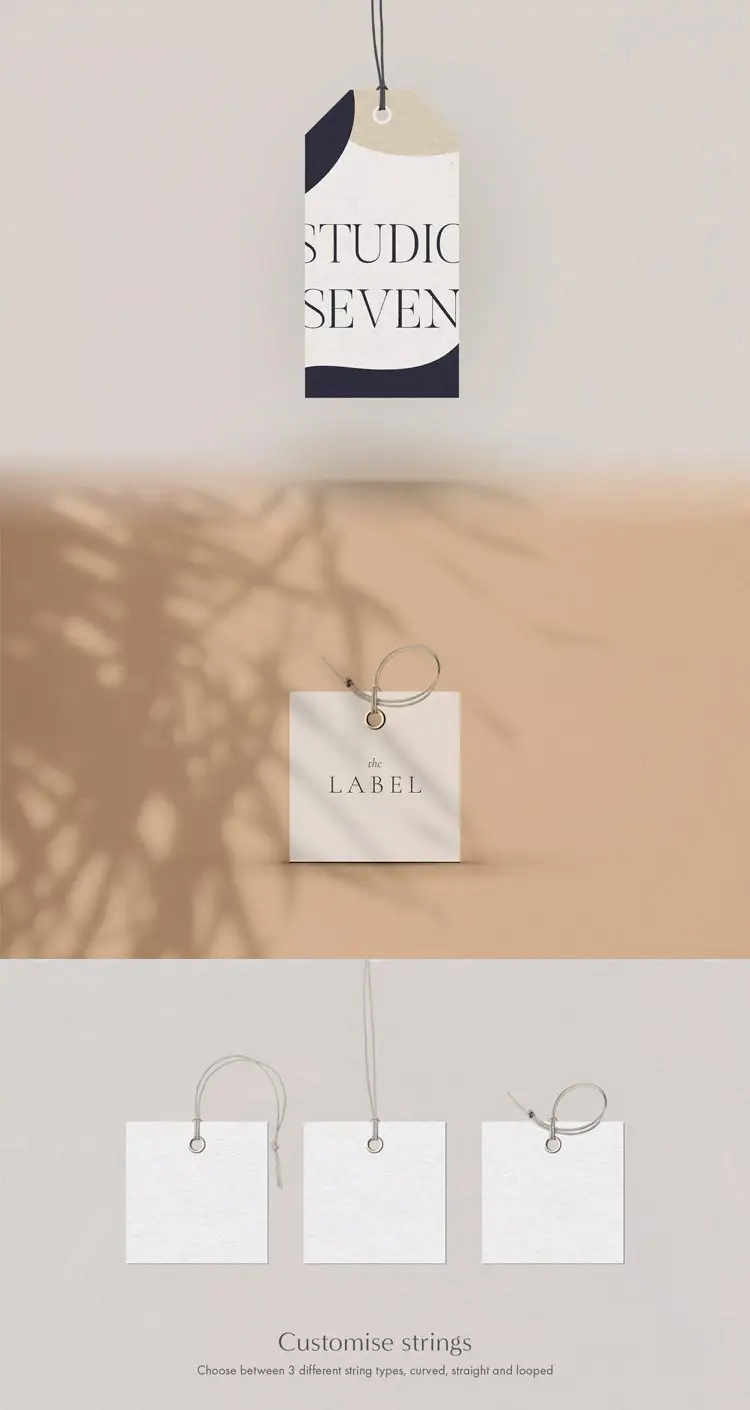 简约文艺服装衣服吊牌标签VI效果图展示PSD贴图样机PS设计素材VI