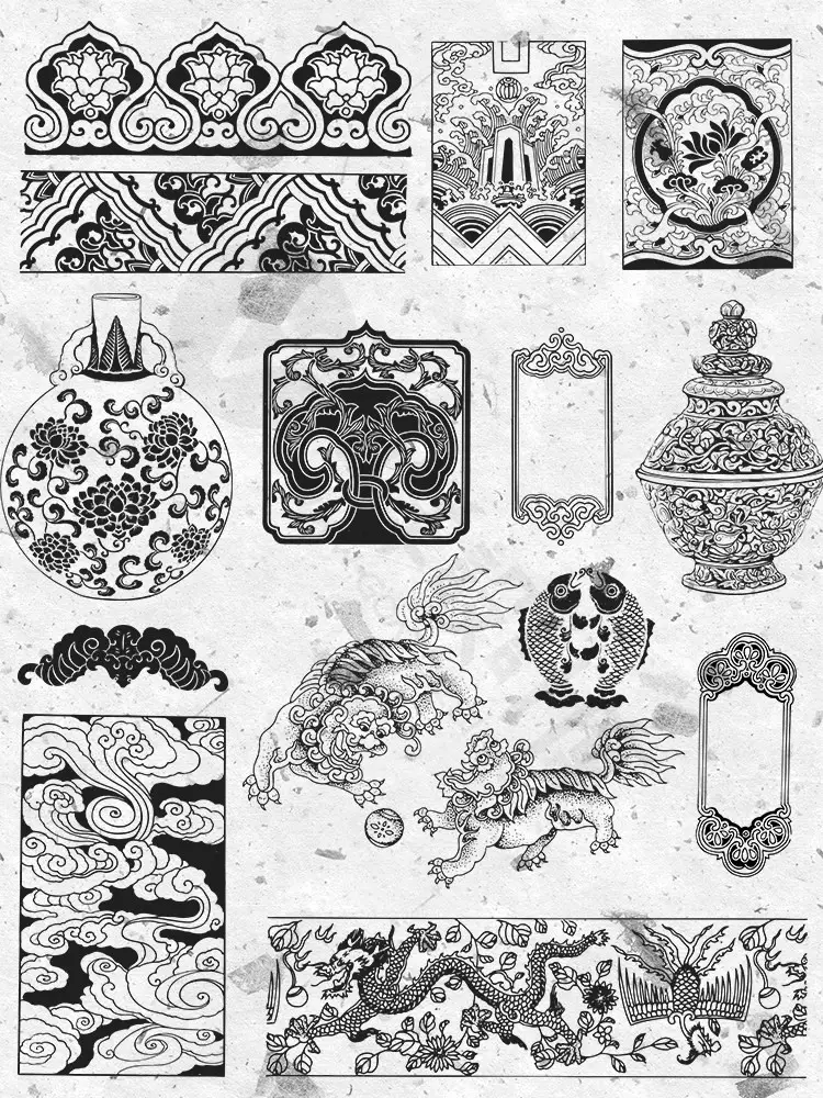 中国古代纹样图案清代明代隋唐魏晋南北朝ai矢量png图片设计素材