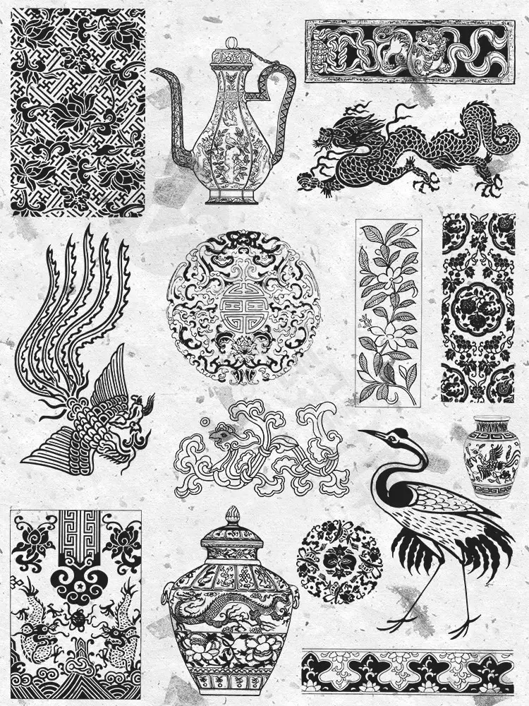 中国古代纹样图案清代明代隋唐魏晋南北朝ai矢量png图片设计素材