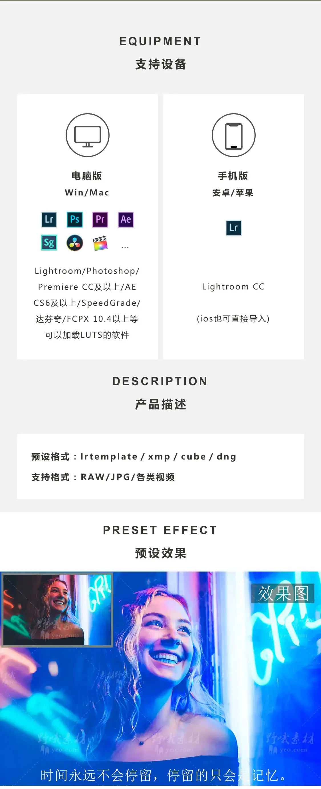 LR调色预设夜景街拍夜晚弱光唯美旅拍人像PS/PR/FCPX/AE/LUT滤镜