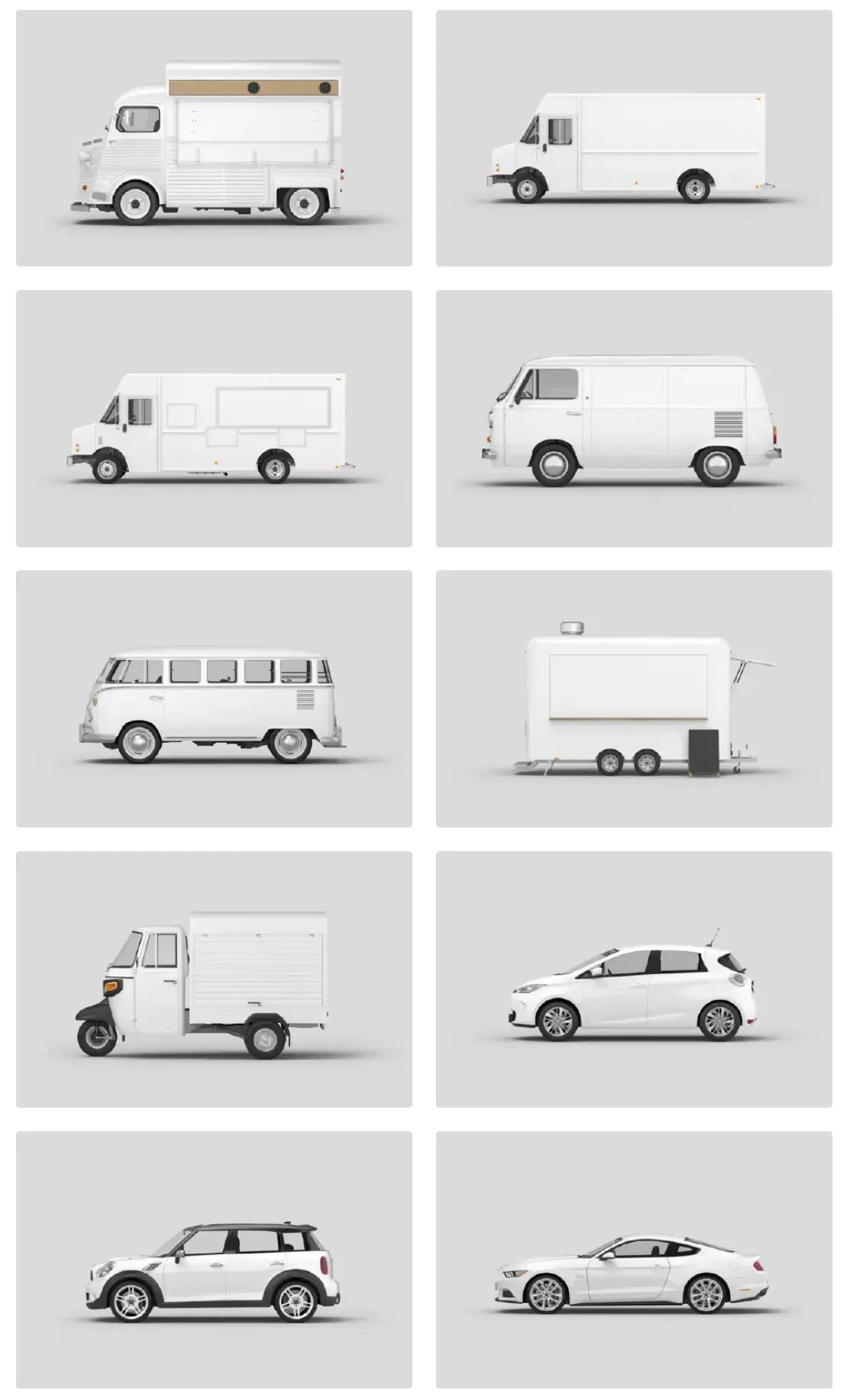 汽车大巴车货柜车面包车餐车飞机VI车贴广告贴图样机PSD设计素材