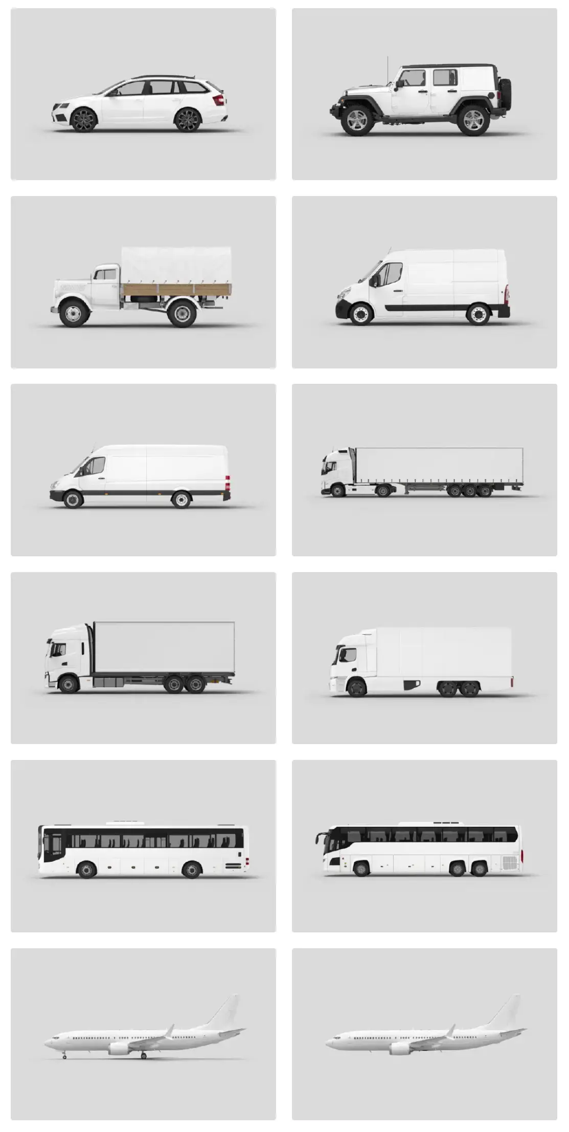 汽车大巴车货柜车面包车餐车飞机VI车贴广告贴图样机PSD设计素材