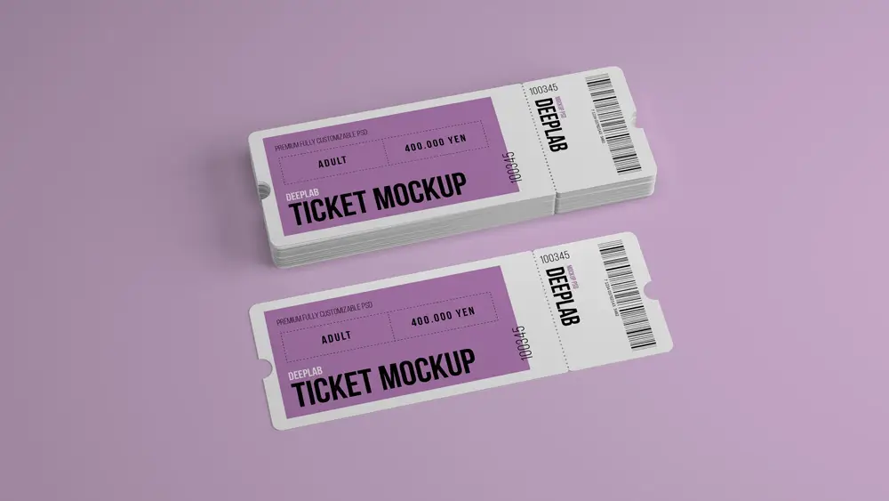 门票车票机票入场券VI效果图展示智能贴图样机PSD设计素材模板PS