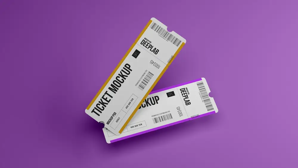 门票车票机票入场券VI效果图展示智能贴图样机PSD设计素材模板PS