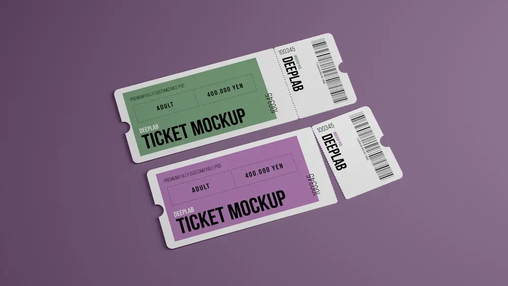 门票车票机票入场券VI效果图展示智能贴图样机PSD设计素材模板PS