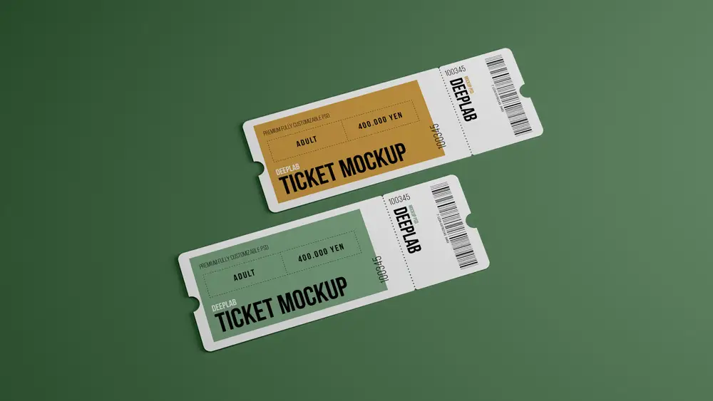 门票车票机票入场券VI效果图展示智能贴图样机PSD设计素材模板PS