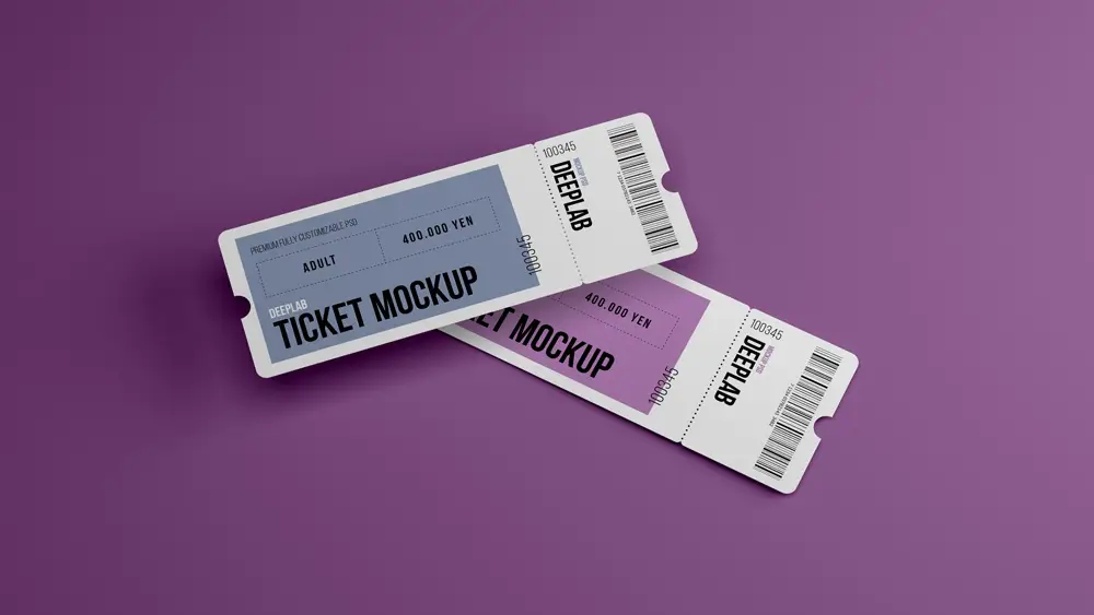 门票车票机票入场券VI效果图展示智能贴图样机PSD设计素材模板PS