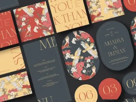 古典婚礼邀请函鸟花朵插画元素矢量