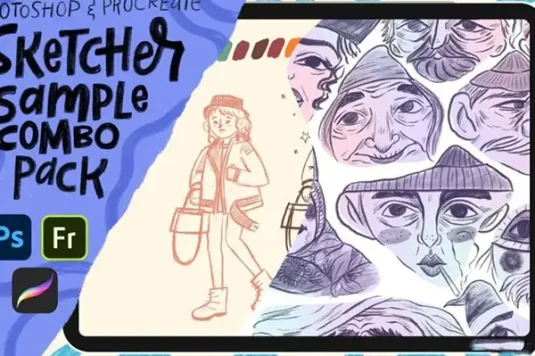 手绘线稿Sketcher质感绘画PS笔刷&procreate笔刷