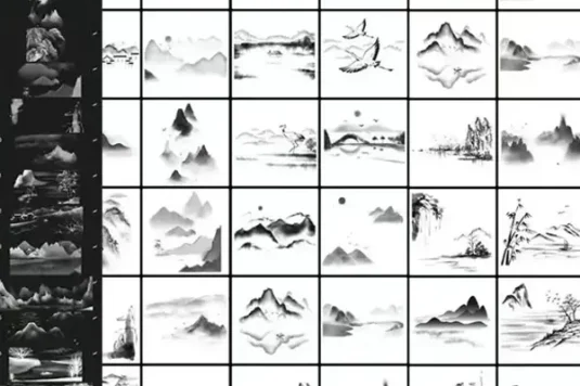 中国风水墨山水形状PS笔刷&procreate笔刷