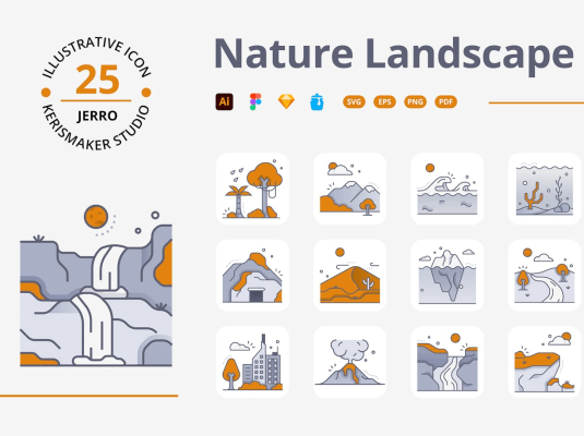 精美手绘自然风景图标矢量图片PNG等多种格式