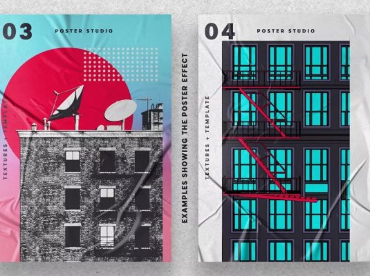 海报张贴褶皱效果图样式背景PS笔刷