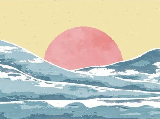 日落风景油画插画背景矢量素材