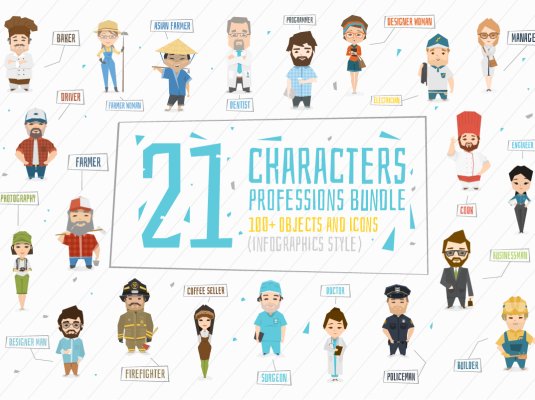 各行各业个职业卡通人物形象矢量设计素材