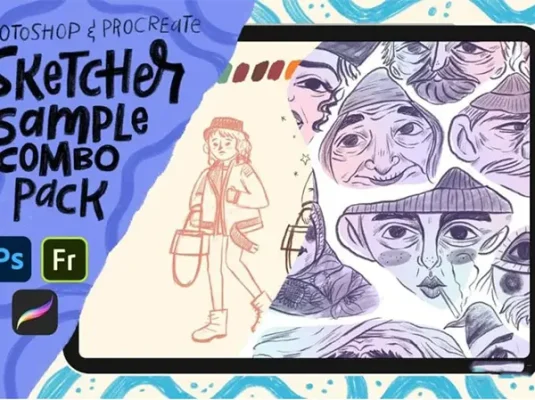 手绘线稿Sketcher质感绘画PS笔刷&procreate笔刷