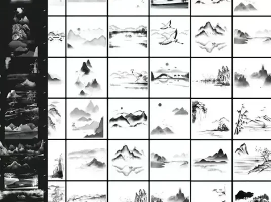 中国风水墨山水形状PS笔刷&procreate笔刷