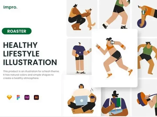 潮流时尚扁平化极简健康锻炼跑步运动健身人物插画