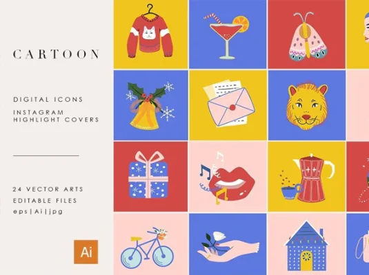 国外卡通抽象手绘艺术图标插画