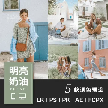 明亮奶油绿色调色电脑手机版Lightroom滤镜 褪色低饱PR/PS/LR预设