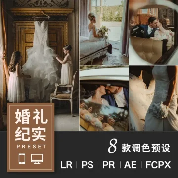 LR预设婚纱照纪实婚礼跟拍调色滤镜PR/PS/FCPX/达芬奇/AE/LUT预设